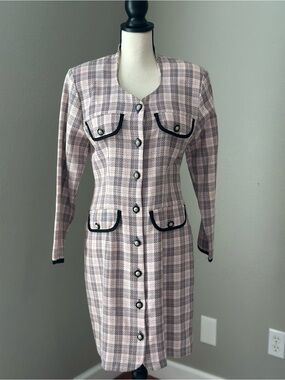Americana Vintage 80/90s Pink Plaid Button-Front Coat Dress Made in the USA